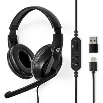 PC-Headset | Over-Ear | Stereo | USB Type-A / USB Type-CT | Inklapbare Microfoon | Zwart