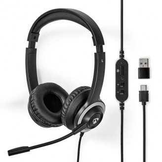 PC-Headset | On-Ear | Stereo | USB Type-A / USB Type-CT | Inklapbare Microfoon | Zwart
