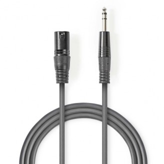 Gebalanceerde Audiokabel | XLR 3-Pins Male | 6,35 mm Male | Vernikkeld | 3.00 m | Rond | PVC | Donkergrijs | Kartonnen Sleeve