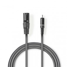Ongebalanceerde Audiokabel | XLR 3-Pins Male | RCA Male | Vernikkeld | 1.50 m | Rond | PVC | Donkergrijs | Kartonnen Sleeve