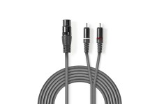 Gebalanceerde Audiokabel | XLR 3-Pins Female | 2x RCA Male | Vernikkeld | 1.50 m | Rond | PVC | Donkergrijs | Kartonnen Sleeve