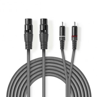 Gebalanceerde Audiokabel | 2x XLR 3-Pins Female | 2x RCA Male | Vernikkeld | 3.00 m | Rond | PVC | Donkergrijs | Kartonnen Sleeve