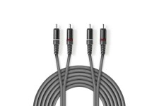 Stereo-Audiokabel | 2x RCA Male | 2x RCA Male | Vernikkeld | 3.00 m | Rond | Donkergrijs | Kartonnen Sleeve
