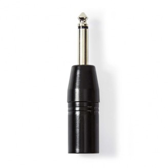 XLR-Adapter | XLR 3-Pins Male | 6,35 mm Male | Vernikkeld | Recht | Metaal | Zwart | 1 Stuks | Polybag