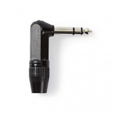 6,35 mm Audioconnector | Gehoekt | Male | Vernikkeld | Soldeer | Diameter kabelinvoer: 8.0 mm | Aluminium | Zwart | Polybag | 1 Stuks