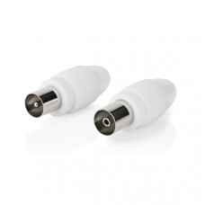 IEC (Coax) Connector | Recht | Female / Male | Vernikkeld | 75 Ohm | Schroef | Diameter kabelinvoer: 7.0 mm | Metaal / Polyvinylchloride (PVC) | Wit | 2 Stuks | Doos
