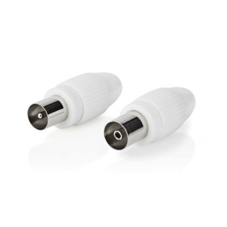 IEC (Coax) Connector | Recht | Female / Male | Vernikkeld | 75 Ohm | Schroef | Diameter kabelinvoer: 7.0 mm | Metaal / Polyvinylchloride (PVC) | Wit | 2 Stuks | Doos