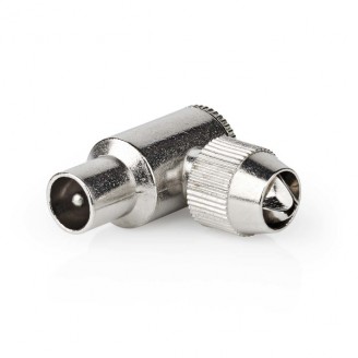 IEC (Coax) Connector | 90Â° Gehoekt | Male | Vernikkeld | 75 Ohm | Schroef | Diameter kabelinvoer: 7.0 mm | Metaal | Zilver | 2 Stuks | Doos