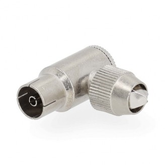 IEC (Coax) Connector | 90Â° Gehoekt | Female | Vernikkeld | 75 Ohm | Schroef | Diameter kabelinvoer: 7.0 mm | Metaal | Zilver | 2 Stuks | Gift Box met Euro Lock