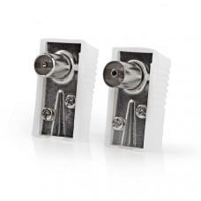IEC (Coax) Connector | Gehoekt | Female / Male | Vernikkeld | 75 Ohm | Schroef | Diameter kabelinvoer: 7.0 mm | Metaal / Polyvinylchloride (PVC) | Wit | 2 Stuks | Doos