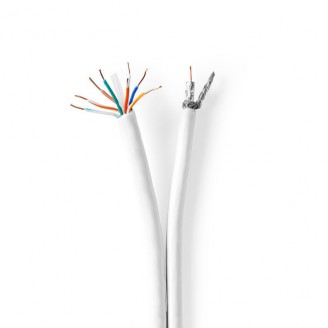 IEC (Coax) CAT6 Combikabel op rol | RG58 | 75 Ohm | Drievoudig Afgeschermd | ECA | 25.0 m | Rond | Wit | Gift Box