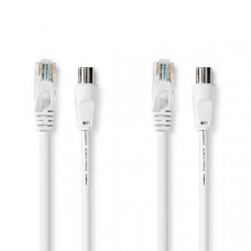 Coax- en CAT6-Combikabel | IEC (Coax) Male / RJ45 Male | IEC (Coax) Female / RJ45 Male | Vernikkeld | RG58 | 75 Ohm | Dubbel Afgeschermd | 1.50 m | Rond | PVC | Wit | Label