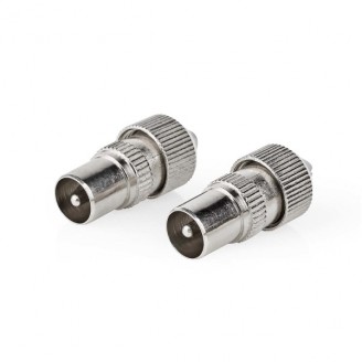 IEC (Coax) Connector | Recht | Male | Vernikkeld | 75 Ohm | Schroef | Diameter kabelinvoer: 7.0 mm | Metaal | Zilver | 2 Stuks | Polybag