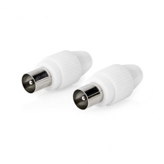 IEC (Coax) Connector | Recht | Male | Vernikkeld | 75 Ohm | Schroef | Diameter kabelinvoer: 7.0 mm | Metaal / Polyvinylchloride (PVC) | Wit | 2 Stuks | Envelop