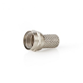 F-Connector | Recht | Male | Vernikkeld | 75 Ohm | Twist-On | Diameter kabelinvoer: 7.4 mm | Zink Legering | Zilver | 25 Stuks | Polybag