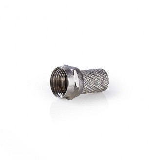 F-Connector | Recht | Male | Vernikkeld | 75 Ohm | Twist-On | Diameter kabelinvoer: 6.4 mm | Zink Legering | Zilver | 25 Stuks | Polybag