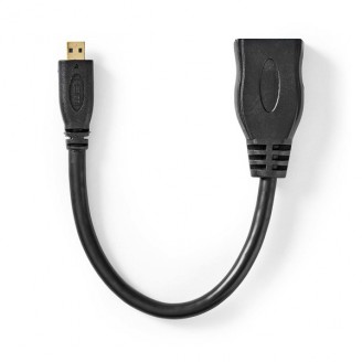 High Speed ??HDMI-Kabel met Ethernet | HDMI Micro-Connector | HDMI Output | 4K@30Hz | 10.2 Gbps | 0.20 m | Rond | PVC | Zwart | Doos