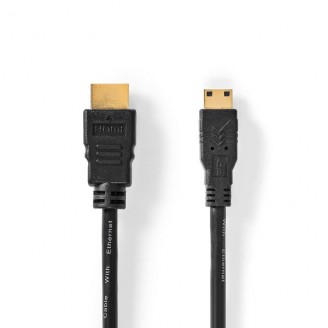 High Speed ??HDMI-Kabel met Ethernet | HDMI Connector | HDMI Mini-Connector | 4K@30Hz | 10.2 Gbps | 1.50 m | Rond | PVC | Zwart | Label