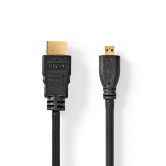 High Speed ??HDMIT-Kabel met Ethernet | HDMIT Connector | HDMIT Micro-Connector | 4K@30Hz | 10.2 Gbps | 1.50 m | Rond | PVC | Zwart | Label