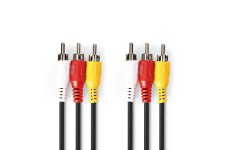 Composiet Videokabel | 3x RCA Male | 3x RCA Male | Vernikkeld | 480p | 10.0 m | Rond | PVC | Zwart | Envelop