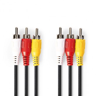 Composiet Videokabel | 3x RCA Male | 3x RCA Male | Vernikkeld | 480p | 3.00 m | Rond | PVC | Zwart | Envelop