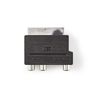 SCART-Adapter | SCART Male | S-Video Female / 3x RCA Female | Vernikkeld | Schakelbaar | ABS | Zwart | 1 Stuks | Envelop