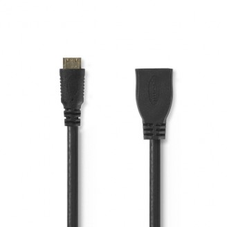 High Speed ??HDMIT-Kabel met Ethernet | HDMIT Mini-Connector | HDMIT Output | 4K@30Hz | 10.2 Gbps | 0.20 m | Rond | PVC | Zwart | Polybag