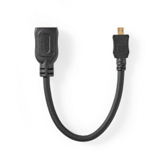 High Speed ??HDMIT-Kabel met Ethernet | HDMIT Micro-Connector | HDMIT Output | 4K@30Hz | 10.2 Gbps | 0.20 m | Rond | ABS / PVC | Zwart | Label