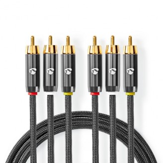 Composiet Videokabel | 3x RCA Male | 3x RCA Male | Verguld | 480p | 2.00 m | Rond | Katoen | Antraciet / Gun Metal Grijs | Cover Window Box