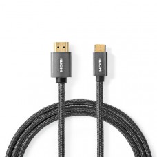High Speed ??HDMI-Kabel met Ethernet | HDMI Connector | HDMI Mini-Connector | 4K@60Hz | 18 Gbps | 2.00 m | Rond | Katoen | Antraciet / Gun Metal Grijs | Cover Window Box
