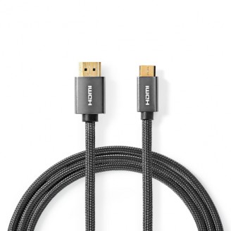 High Speed ??HDMI-Kabel met Ethernet | HDMI Connector | HDMI Mini-Connector | 4K@60Hz | 18 Gbps | 2.00 m | Rond | Katoen | Antraciet / Gun Metal Grijs | Cover Window Box
