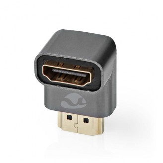 HDMI-Adapter | HDMI Connector / HDMI Male | HDMI Output | Verguld | 90Â° Gehoekt | Aluminium | Gun Metal Grijs | 1 Stuks | Cover Window Box