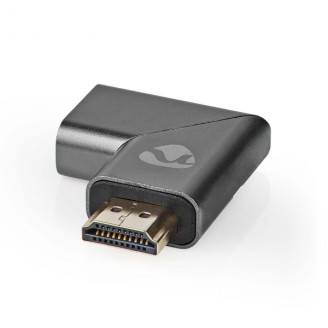 HDMI-Adapter | HDMI Connector / HDMI Male | HDMI Output | Verguld | Links Gehoekt | Aluminium | Gun Metal Grijs | 1 Stuks | Cover Window Box