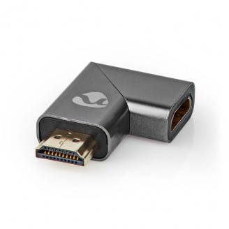 HDMI-Adapter | HDMI Connector / HDMI Male | HDMI Output | Verguld | Rechts Gehoekt | Aluminium | Gun Metal Grijs | 1 Stuks | Cover Window Box