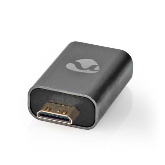 HDMI-Adapter | HDMI Male / HDMI Mini-Connector | HDMI Output | Verguld | Recht | Aluminium | Gun Metal Grijs | 1 Stuks | Cover Window Box