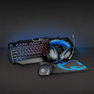 Gaming Combo Kit | 4-in-1 | Toetsenbord, Koptelefoon, Muis en Muismat | Blauw / Zwart | QWERTZ | Duits
