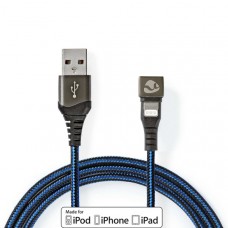 USB-Kabel | USB 2.0 | Apple Lightning 8-Pins | USB-A Male | 12 W | 480 Mbps | Vernikkeld | 1.00 m | Rond | Gevlochten / Nylon | Blauw / Zwart | Cover Window Box