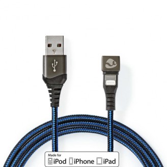 USB-Kabel | USB 2.0 | Apple Lightning 8-Pins | USB-A Male | 12 W | 480 Mbps | Vernikkeld | 1.00 m | Rond | Gevlochten / Nylon | Blauw / Zwart | Cover Window Box