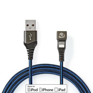 USB-Kabel | USB 2.0 | Apple Lightning 8-Pins | USB-A Male | 12 W | 480 Mbps | Vernikkeld | 2.00 m | Rond | Gevlochten / Nylon | Blauw / Zwart | Cover Window Box