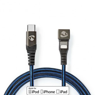 USB-Kabel | USB 2.0 | Apple Lightning 8-Pins | USB-CT Male | 60 W | 480 Mbps | Vernikkeld | 1.00 m | Rond | Gevlochten / Nylon | Blauw / Zwart | Cover Window Box
