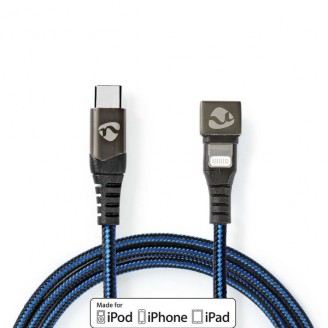 USB-Kabel | USB 2.0 | Apple Lightning 8-Pins | USB-CT Male | 60 W | 480 Mbps | Vernikkeld | 2.00 m | Rond | Gevlochten / Nylon | Blauw / Zwart | Cover Window Box
