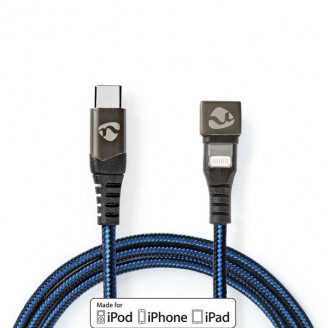 USB-Kabel | USB 2.0 | Apple Lightning 8-Pins | USB-CT Male | 60 W | 480 Mbps | Vernikkeld | 2.00 m | Rond | Gevlochten / Nylon | Blauw / Zwart | Cover Window Box