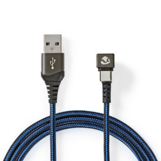 USB-Kabel | USB 2.0 | USB-A Male | USB-CT Male | 480 Mbps | Verguld | 1.00 m | Rond | Gevlochten / Nylon | Blauw / Zwart | Cover Window Box