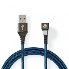 USB-Kabel | USB 2.0 | USB-A Male | USB-CT Male | 480 Mbps | Verguld | 2.00 m | Rond | Gevlochten / Nylon | Blauw / Zwart | Cover Window Box