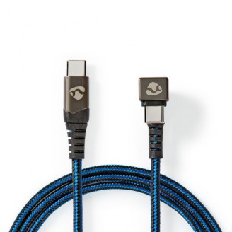 USB-Kabel | USB 2.0 | USB-CT Male | USB-CT Male | 480 Mbps | Verguld | 2.00 m | Rond | Gevlochten / Nylon | Blauw / Zwart | Cover Window Box
