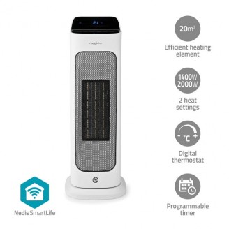 SmartLife keramische PTC-ventilatorkachel | Wi-Fi | 2000 W | 2 Warmte Standen | Zwenkfunctie | Display | 10 - 49 Â°C | AndroidT / IOS | Wit