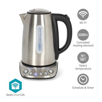 SmartLife Waterkoker | Wi-Fi | 1.7 l | Roestvrij Staal | 70,80,90,100 Â°C | Temperatuurindicator | 360 graden draaibaar | Verborgen verwarmingselement | Strix-controller | AndroidT / IOS