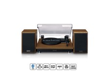Platenspeler met Bluetooth-ontvangst en twee houten speakers