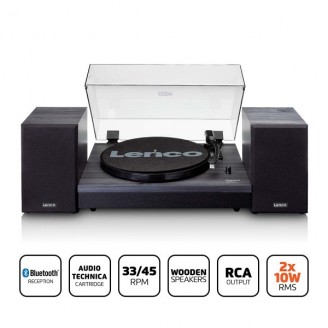 Platenspeler met Bluetooth en twee externe luidsprekers zwart