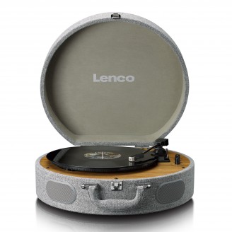 Houten retro platenspeler met ingebouwde speakers, Bluetooth en AT3600L cassette Grijs